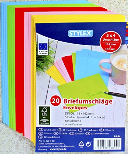 200 (10x 20) farbige Briefumschläge Din C6 bunte Kuvert (DIN C6 | 200 Stück, sortiert) von Toppoint