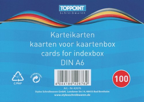 400 Stylex Karteikarten DIN A6 weiss liniert von Toppoint