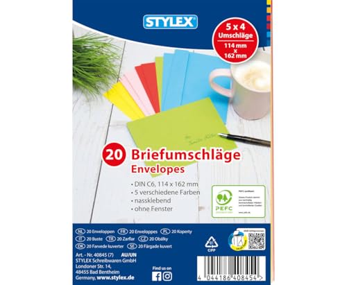 60 (3x 20) farbige Briefumschläge Din C6 bunte Kuvert von Toppoint