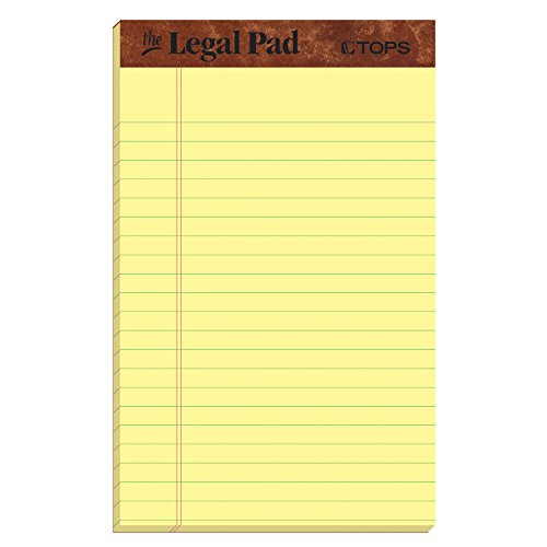TOPS The Legal Pad Writing Pads, 5" x 8", Jr. Legal Rule, Canary Paper, 50 Sheets, 3 Pack (75013) von Tops