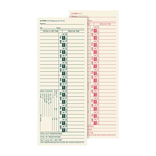Tops - Time Clock Cards, Bi-Weekly, Two-Sides, 3-1/2"x9",500/BX, Sold as 1 Box, TOP1275 von Tops