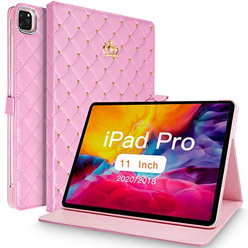 Topwin Schutzhülle für iPad Pro 11 2020 & 2018, Krone Bling Diamant niedliches PULeder Smart Auto SleepWake Stoßfest für iPad Pro 11 Zoll (2. Generation) 2020 iPad Pro 11 Zoll (1. Generation) von Topwin