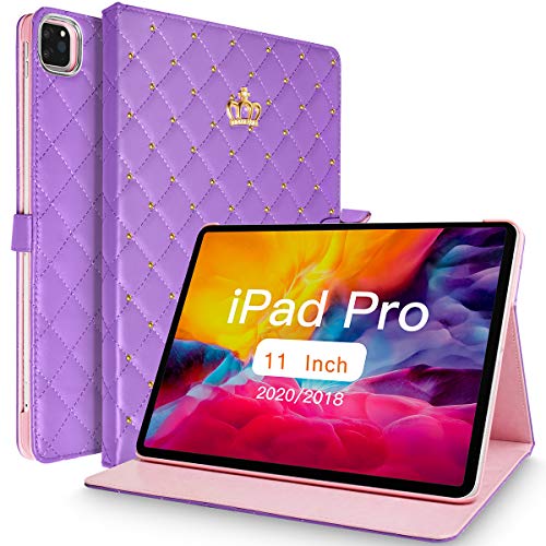 Topwin Schutzhülle für iPad Pro 11 2020 & 2018, Krone Bling Diamant niedliches PULeder Smart Auto SleepWake Stoßfest für iPad Pro 11 Zoll (2. Generation) 2020 iPad Pro 11 Zoll (1. Generation) von Topwin