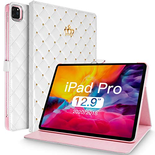 Topwin Schutzhülle für iPad Pro 12,9 Zoll (5., 4. und 3. Generation), niedliches Kronen-Design, glitzernd, PU-Leder, Smart Auto Sleep/Wake-Ständer, stoßfest, Klapphülle für 12,9 Pro Hülle von Topwin