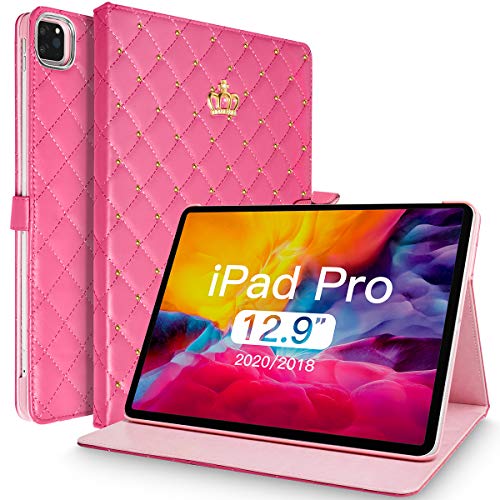 Topwin Schutzhülle für iPad Pro 32,8 cm (12,9 Zoll) (5., 4. und 3. Generation), niedliches Kronen-Design, glitzernd, PU-Leder, Smart Auto Sleep/Wake-Ständer, stoßfest, Klapphülle für 12,9 Pro Hülle von Topwin