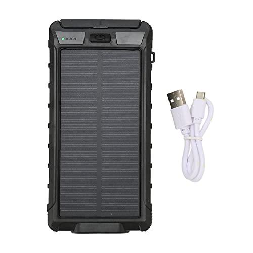 Tragbares Solar-Telefonladegerät mit 20.000 mAh, Zwei USB-Anschlüssen, LED-Taschenlampe und Kompass, robuste Solar-Powerbank für Camping und Wandern (Schwarz) von Topyond