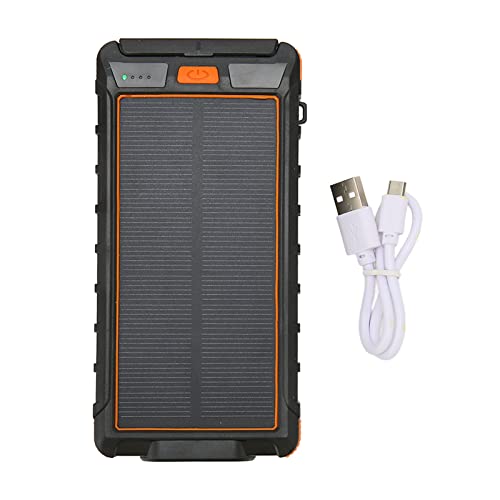 Tragbares Solar-Telefonladegerät mit 20.000 mAh, Zwei USB-Anschlüssen, LED-Taschenlampe und Kompass, robuste Solar-Powerbank für Camping und Wandern (Schwarzorange) von Topyond