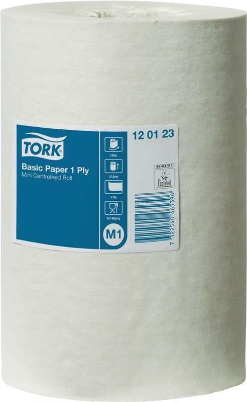 TORK Mehrzweck-Putzrolle, 1-lagig, 120 m Papierwischtücher aus dünnem Tissue, unperforiert, ungeprägt - 1 Stück (120123) von Tork