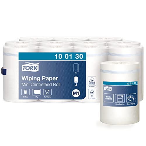 Tork 100130 Mehrzweck Papierwischtücher für das M1 Innenabrollung Mini Spendersystem / 1-lagiges stabiles Papier in Weiß, 11 x 120 Meter von Tork