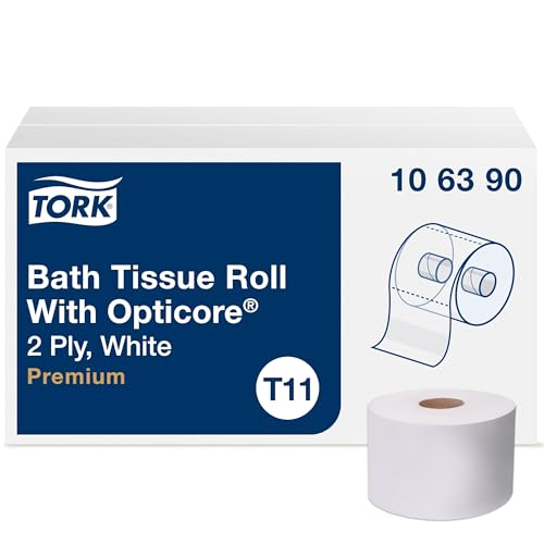 Tork 106390 Premium Badetuch-Rolle mit OptiCore, 2-lagig, 9,5 cm Breite x 10,2 cm Länge, weiß (Box mit 36 Rollen, 800 Blatt pro Rolle, 28,800 Blatt pro Tasche) von Tork