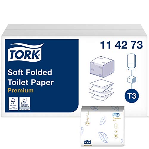 Tork 114273 Einzelblatt Toilettenpapier Premium für Tork T3 Toilettenpapierspender / WC-Papier 2-lagig reißfest / 30 x 252 Blatt von Tork