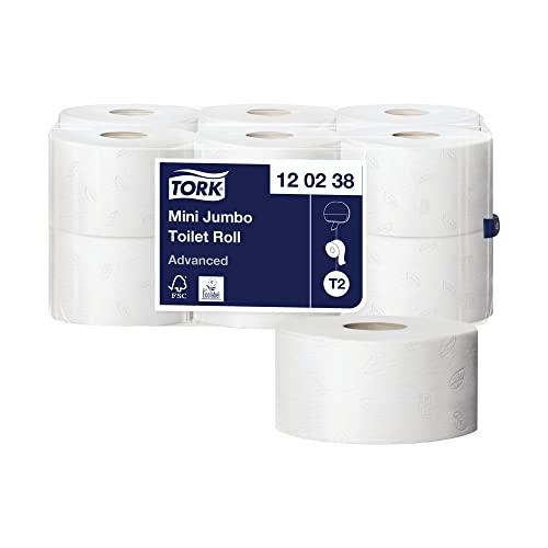 Tork 120238 Advanced Mini Jumbo WC-Rolle, 2-lagig, 12 Stück von Tork