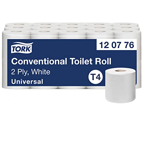 Tork 120776 Kleinrollen Toilettenpapier Universal Qualität für T4 Kleinrollensysteme / 2-lagiges WC-Papier, extra lang und reißfest (30-er Pack), 30 x 400 Blatt von Tork