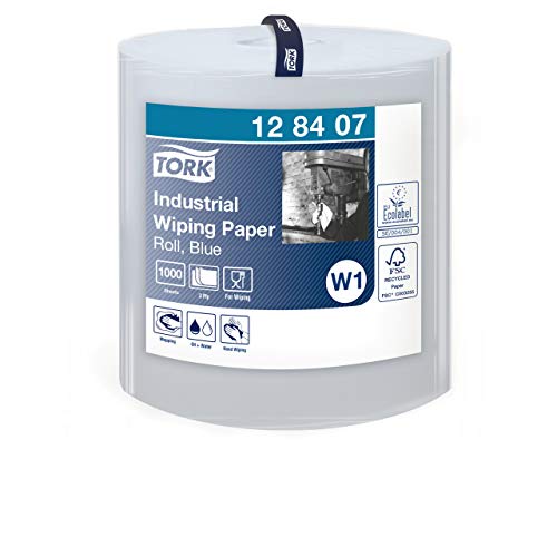 Tork 128407 Industrie Papierwischtücher für W1 Bodenständer- und Wandhalter-System / Saugfähige, 3-lagige Wischtücher Rolle in Blau / Universal Qualität / 1 x 340 m von Tork