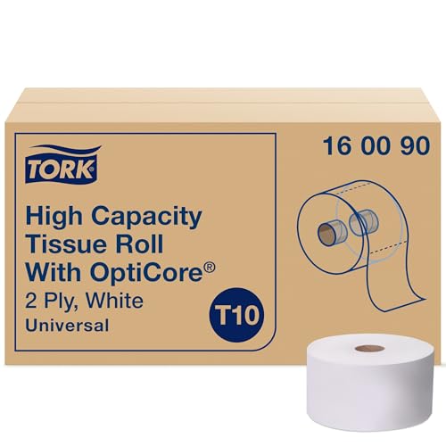 Tork 160090 Universal-Badetuchrolle mit hoher Kapazität mit OptiCore, 2-lagig, 9,5 cm Breite x 8,9 cm Länge, Weiß (12 Rollen, 2000 Blatt pro Rolle, 24.000 Blatt pro Packung) von Tork