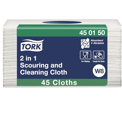 Tork 2-in-1 Scheuertuch Weiß W8, wiederverwendbar, 45 Tücher, 450150 von Tork