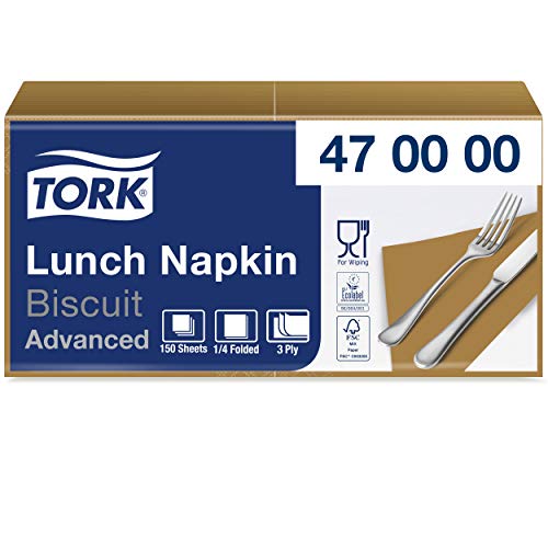 Tork 470000 Soft Lunchservietten Biscuit / 3lagige, saugfähige Papierservietten Cremefarbe / Vielfältig verwendbar / Advanced Qualität / 10 x 150 (1500) Servietten / 32,6 x 33 cm (B x L) / 1/4-Falz von Tork