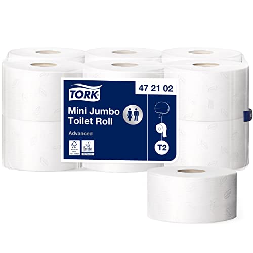 Tork 472102 Mini Jumbo Toilettenpapier in Advanced Qualität für das Tork T2 Mini Jumbo Toilettenpapiersystem / Toilettenpapier 2-lagig in Weiß, 12 x900Blatt von Tork
