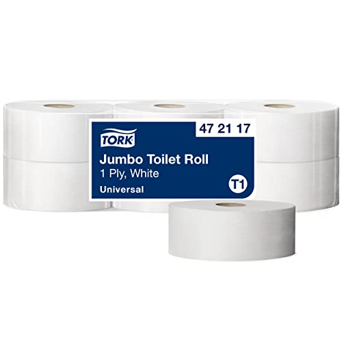 Tork 472117 Jumbo Toilettenpapier in Universal Qualität für das Tork T1 Jumbo Toilettenpapiersystem / Toilettenpapier 1-lagig in Weiß, 6 x 1.857 Blatt von Tork