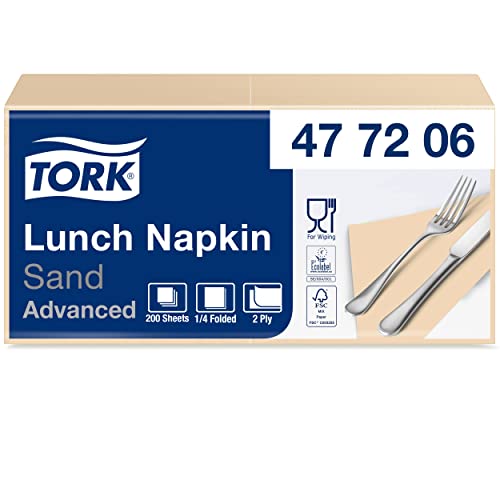 Tork 477206 Lunchservietten Sand / 2-lagige Servietten für kleine Gerichte & Snacks / Advanced Qualität / 10 x 200 (2000) Papierservietten / 32,6 x 33 cm (B x L) / 1/4-Falz von Tork