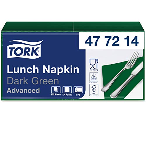 Tork 477214 Lunchservietten Dunkelgrün / 2-lagige Servietten für kleine Gerichte & Snacks / Advanced Qualität / 10 x 200 (2000) Papierservietten / 32,6 x 33 cm (B x L) / 1/4-Falz von Tork