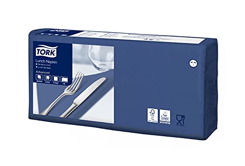 Tork 477215 Lunchservietten, Advanced, Dunkelblau, 2-lagig, 1/4-Falz, 32.8cm Länge entfaltet, 200 Stück von Tork