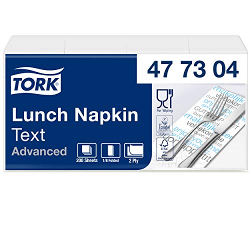 Tork 477304 Lunchservietten Text 1/8 gefaltet / 2-lagige Papierservietten für Snacks und kleine Gerichte / Advanced Qualität / 10 x 200 (2000) Servietten / 32,6 x 33 cm (B x L) von Tork