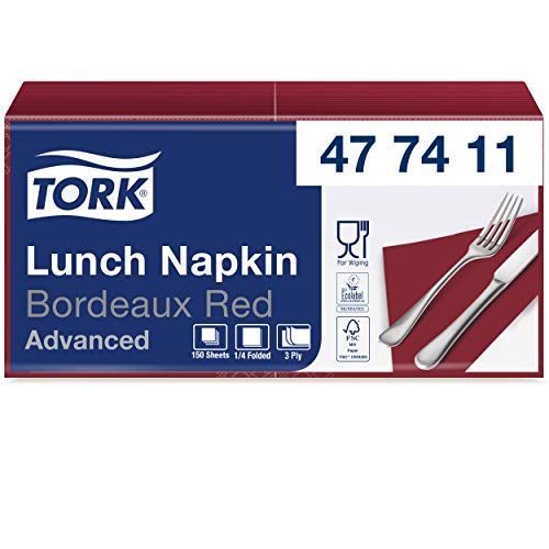 Tork 477411 Soft Lunchservietten Bordeauxrot / 3lagige, saugfähige Papierservietten in Rot / Vielfältig verwendbar / Advanced Qualität / 10 x 150 (1500) Servietten / 32,6 x 33 cm (B x L) / 1/4-Falz von Tork