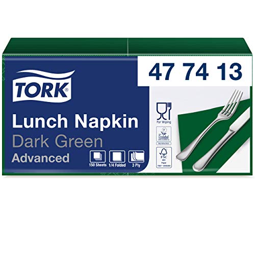 Tork 477413 Soft Lunchservietten Dunkelgrün / 3lagige, saugfähige Papierservietten in Grün / Vielfältig verwendbar / Advanced Qualität / 10 x 150 Servietten (1500) / 32,6 x 33 cm (B x L) / 1/4-Falz von Tork