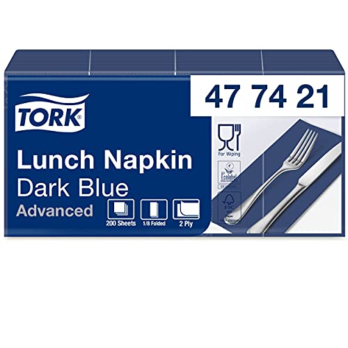 Tork 477421 Lunchservietten Dunkelblau 1/8 Falz / 2-lagige, vorgefaltete Papierservietten für Snacks oder kleine Gerichte / Advanced Qualität / 10 x 200 (2000) Servietten / 32,6 x 33 cm (B x L) von Tork