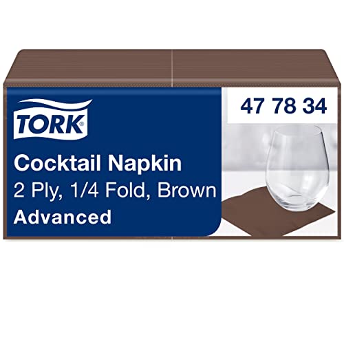 Tork 477834 Cocktailservietten Braun / Cocktail Serviette in Advanced Qualität mit 1/4 Falz / 12 x 200 (2400) Servietten / 23,8 x 24 cm (B x L) von Tork