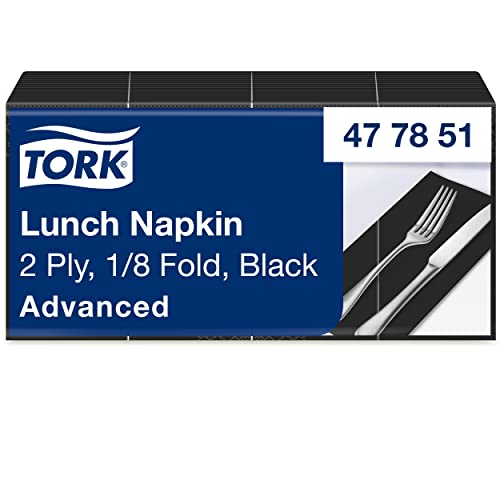 Tork 477851 schwarze Lunchservietten 1/8 gefaltet / 2-lagige, vorgefaltete Papierservietten für Snacks oder kleine Gerichte / Advanced Qualität / 10 x 200 (2000) Servietten / 32,6 x 33 cm (B x L) von Tork