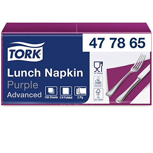 Tork 477865 Soft Lunch Servietten Violett / 3lagige, saugfähige Papierservietten / Vielfältig verwendbar / Advanced Qualität / 10 x 150 (1500) Servietten / 32,6 x 33 cm (B x L) / 1/4 Falz von Tork