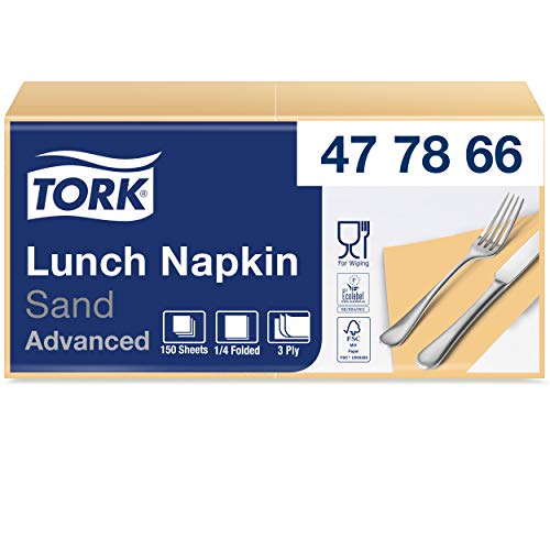 Tork 477866 Soft Lunch Servietten Sand / 3lagige, saugfähige Papierservietten in Cremefarben / Vielfältig verwendbar / Advanced Qualität / 10 x 150 (1500) Servietten / 32,6 x 33 cm (B x L) / 1/4 Falz von Tork