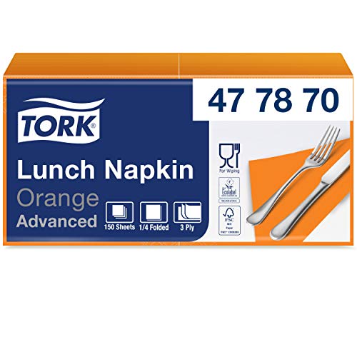 Tork 477870 Soft Lunchservietten Orange / 3lagige, saugfähige Papierservietten in Orange / Vielfältig verwendbar / Advanced Qualität / 10 x 150 (1500) Servietten / 32,6 x 33 cm (B x L) / 1/4-Falz von Tork