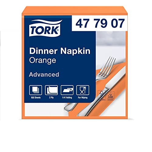 Tork 477907 Dinnerservietten Orange / 2-lagige Papierservietten / Großzügige Maße / Passend für jede Gelegenheit / Advanced Qualität / 12 x 150 (1800) Servietten / 39 x 39 cm (B x L) / 1/4-Falz von Tork