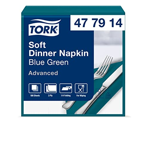 Tork 477914 Soft Dinnerserviette Blaugrün / Papierservietten 3 lagig / Ideale Qualität und Größe für ein Abendessen / Advanced Qualität / 12 x 100 (1200) Servietten / 39 x 39 cm (B x L) von Tork