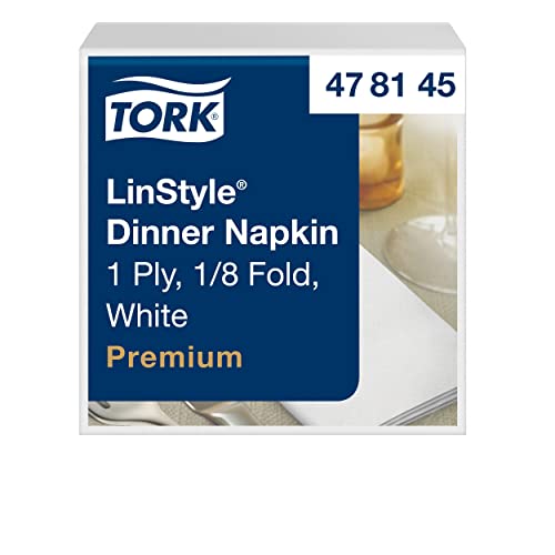 Tork 478145 Linstyle Premium Dinnerservietten Weiß 1/8-Falz / Papierservietten stoffähnlich und saugfähig / 1-lagig / Premium Qualität / 12 x 50 (600) Airlaid-Servietten / 39 x 40 cm (B x L) von Tork