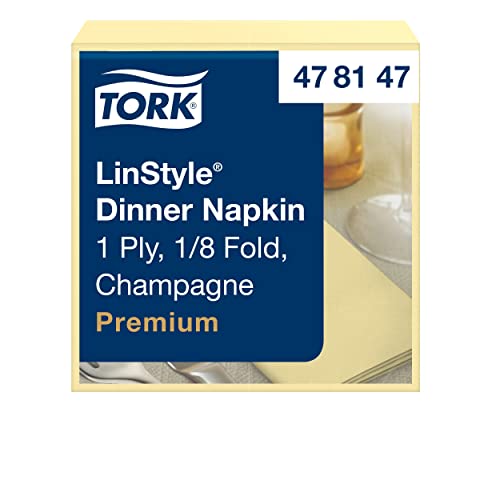 Tork 478147 Linstyle Premium Dinnerservietten Champagner 1/8-Falz / Papierservietten stoffähnlich und saugfähig / 1-lagig / Premium Qualität / 12 x 50 (600) Airlaid-Servietten / 39 x 40 cm (B x L) von Tork