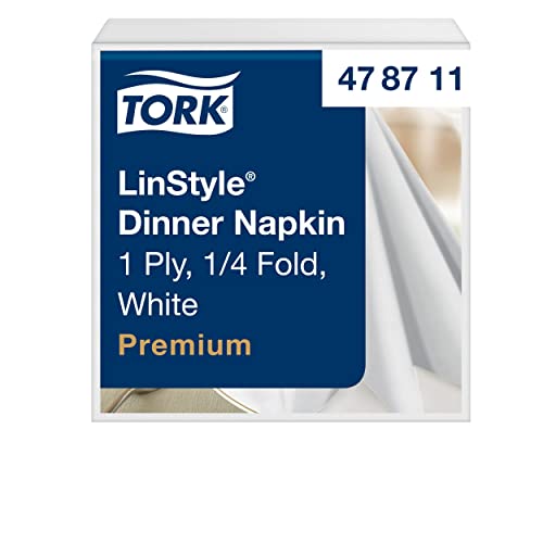 Tork 478711 Linstyle Premium Dinnerservietten Weiß / Servietten stoffähnlich und saugfähig / 1-lagig / Premium Qualität / 12 x 50 (600) Airlaid Servietten / 39 x 39 cm (B x L) von Tork