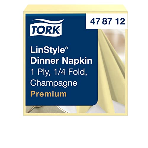 Tork 478712 Linstyle Premium Dinnerservietten Champagner / Servietten stoffähnlich und saugfähig / 1-lagig / Premium Qualität / 12 x 50 (600) Airlaid Servietten / 39 x 39 cm (B x L) von Tork