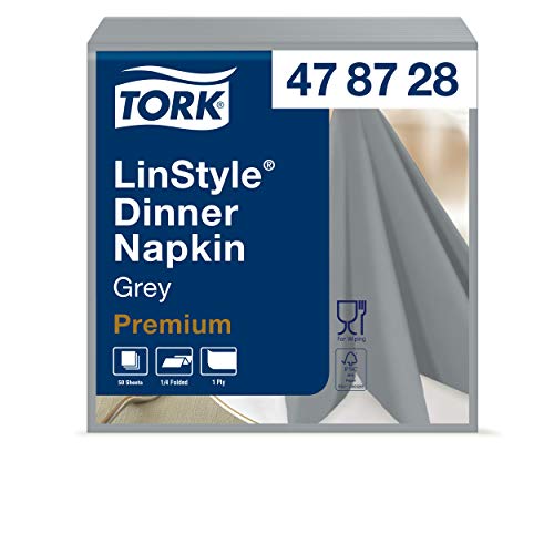 Tork 478728 Linstyle Premium Dinnerservietten Grau / Servietten stoffähnlich und saugfähig / 1-lagig / Premium Qualität / 12 x 50 (600) Airlaid Servietten / 39 x 39 cm (B x L), Mittel von Tork