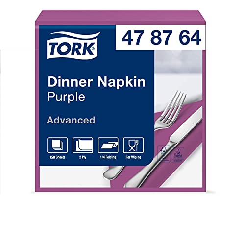Tork 478764 Dinnerservietten Violett / 2-lagige Papierservietten / Passend für jede Gelegenheit / Advanced Qualität / 12 x 150 (1800) Servietten / 39 x 39 cm (B x L) / 1/4-Falz von Tork