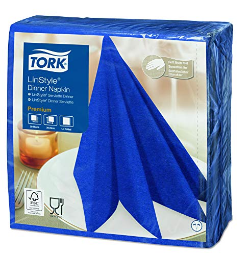 Tork 478856 Linstyle Premium Dinnerservietten Mitternachtsblau / Servietten stoffähnlich und saugfähig / 1-lagig / Premium Qualität / 12 x 50 (600) Airlaid Servietten / 39 x 39 cm (B x L) von Tork