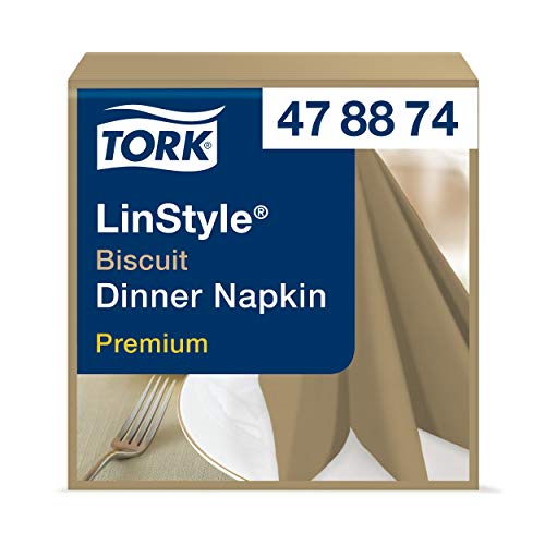 Tork 478874 Linstyle Premium Dinnerservietten Biscuit / Servietten stoffähnlich / Saugfähig / 1-lagig / Premium Qualität / 12 x 50 (600) Airlaid Servietten / 39 x 39 cm (B x L) von Tork