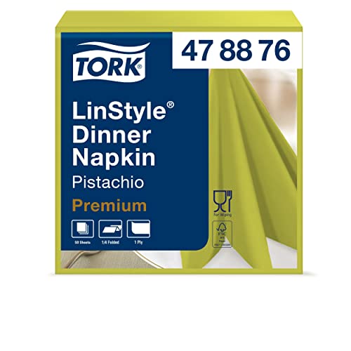 Tork 478876 Linstyle Premium Dinnerservietten Pistazie / Servietten stoffähnlich / Saugfähig / 1-lagig / Premium Qualität / 12 x 50 (600) Airlaid Servietten / 39 x 39 cm (B x L) von Tork