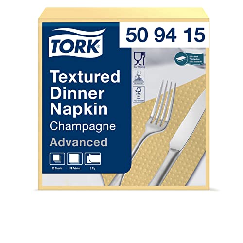 Tork 509415 Textured Dinnerserviette Champagner/Extra weiche Papierservietten in Advanced Qualität / 18 x 50 (900) Servietten / 39 x 38 cm (B x L) / 1/4-Falz von Tork