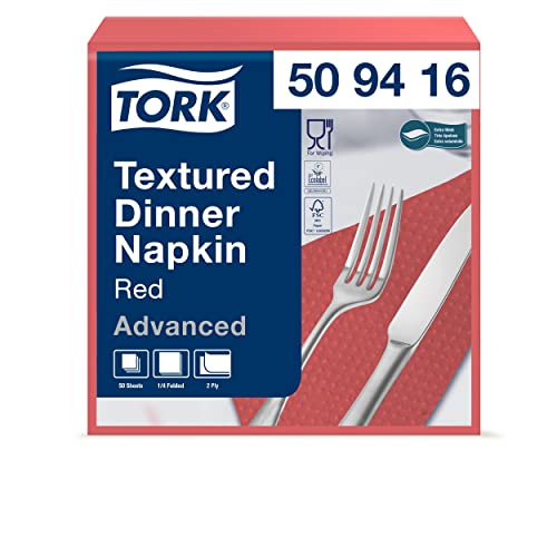 Tork 509416 Textured Dinnerserviette Rot/Extra weiche Papierserviette in Advanced Qualität/18 x 50 (900) Servietten (B x L)/1/4-Falz 39.5 x 39 cm von Tork