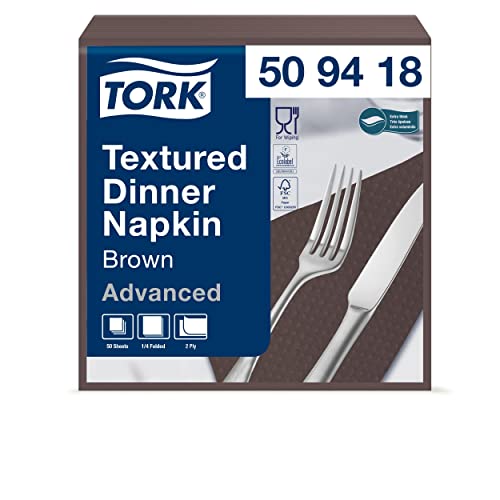 Tork 509418 Textured Dinnerserviette Braun/Extra weiche Papierservietten in Advanced Qualität / 18 x 50 (900) Servietten / 39 x 38 cm (B x L) / 1/4-Falz, 39.5 x 39 cm von Tork