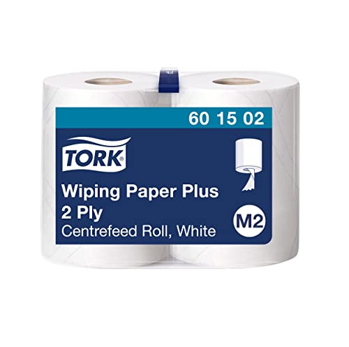 Tork 601502 Starke Mehrzweck Papierwischtücher für das M2 Innenabrollung Spendersystem / 2-lagiges stabiles Papier in Weiß / mit Quick Dry Funktion, 2 x 125 Meter von Tork